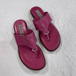 Brighton Pink Sandals Heart Silver Flip Flop Leather Size 8